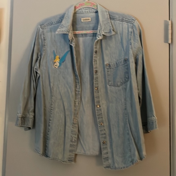 Classic Elements Tinker Bell Patch Denim Button Down Long Sleeve Top - Picture 1 of 4